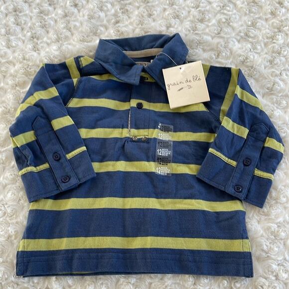 Grain De Blé Baby Boy’s Long Sleeve  T-Shirt  Blue Green Size 12m - Picture 1 of 10